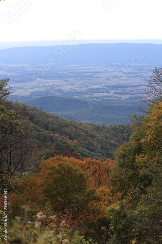 The view from a lodge overlooking Luray  Virginia during the autumn time