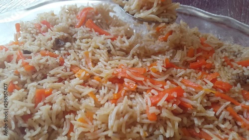 Closeup view of Basmati Rice Pulao or pulav also known as matar pulao