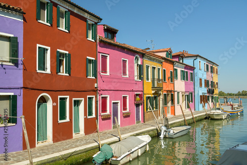 Beautiful colorful houses on small island of Burano, close to Venice in Italy