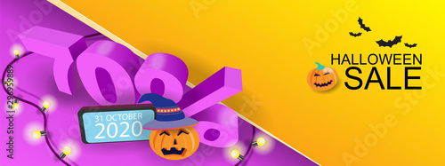 Halloween sale banner design layout 70% with pumpkin