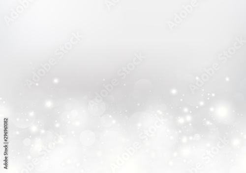 White abstract, silver Bokeh background, winter luxury, Merry Christmas, seasonal holiday vector illustration