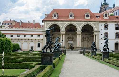 The Wallenstein Palace stands near the Vltava River in the northern part of the Lesser Country. Alleys of the garden are decorated with copies of sculptures of Adrien de Vries on mythological themes. photo