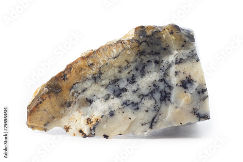 White and black rough opal mineral from Brazil isolated on a pure white background.