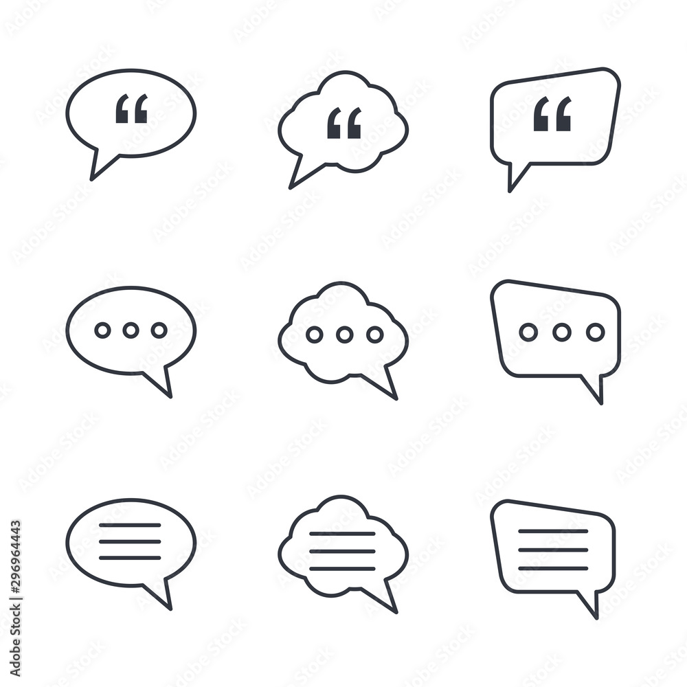 Set Buble Chat and quote icon template color editable. Buble Chat and quote pack symbol vector sign isolated on white background illustration for graphic and web design. Set Buble Chat and quote icon template color editable. Buble Chat and quote pack symbol vector sign isolated on white background illustration for graphic and web design.