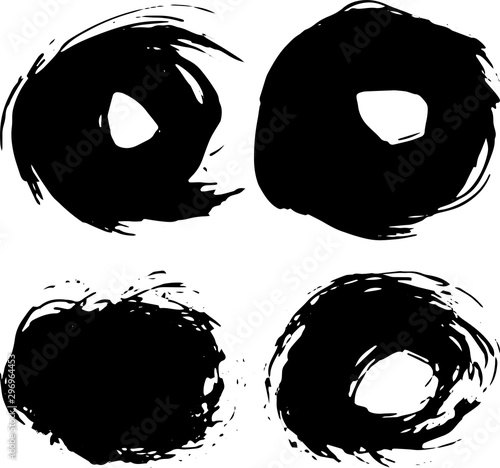 set of vector circle brush strokes texture filled black ink on a white background