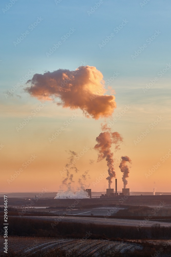 Power plant polluting the atmosphere in Visonta, Matra, Hungary