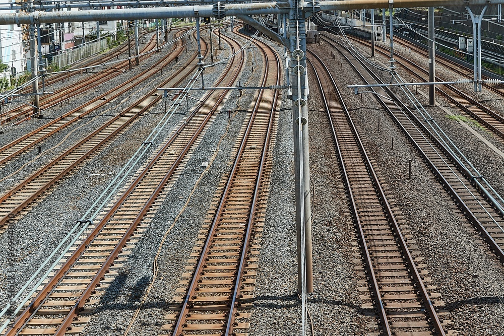 Rail lines throuh a city center