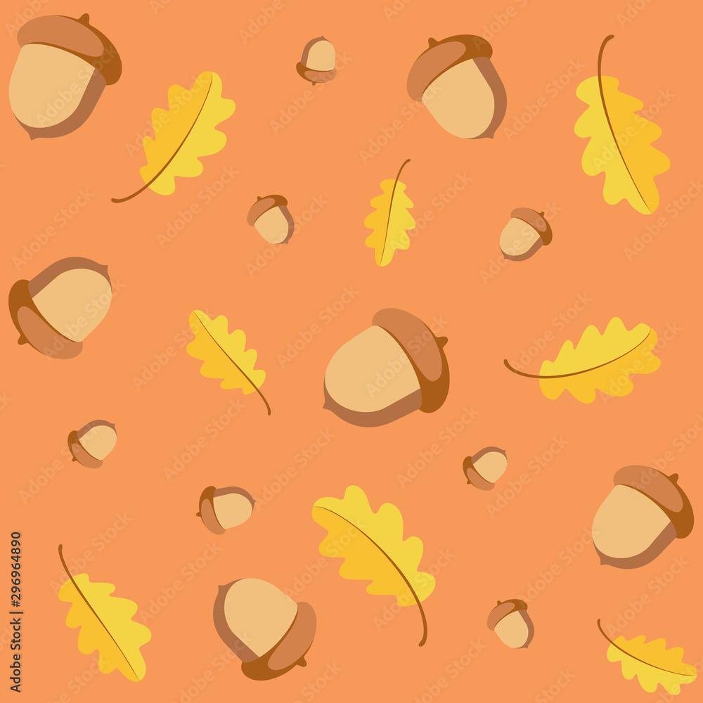 Seamless Pattern With Acorns And Autumn Oak Yellow Leaves. Ideal For  Wallpaper, Gift Paper, Pattern Fill, Web Page Background, Autumn Greeting  Cards. Autumn Background Stock Vector | Adobe Stock