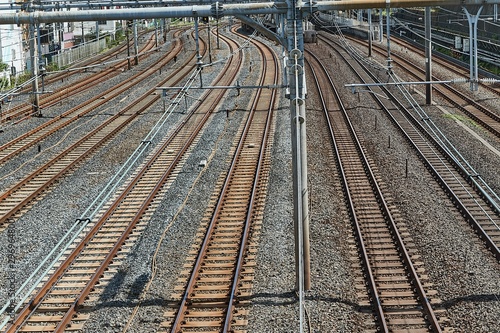 Rail lines throuh a city center