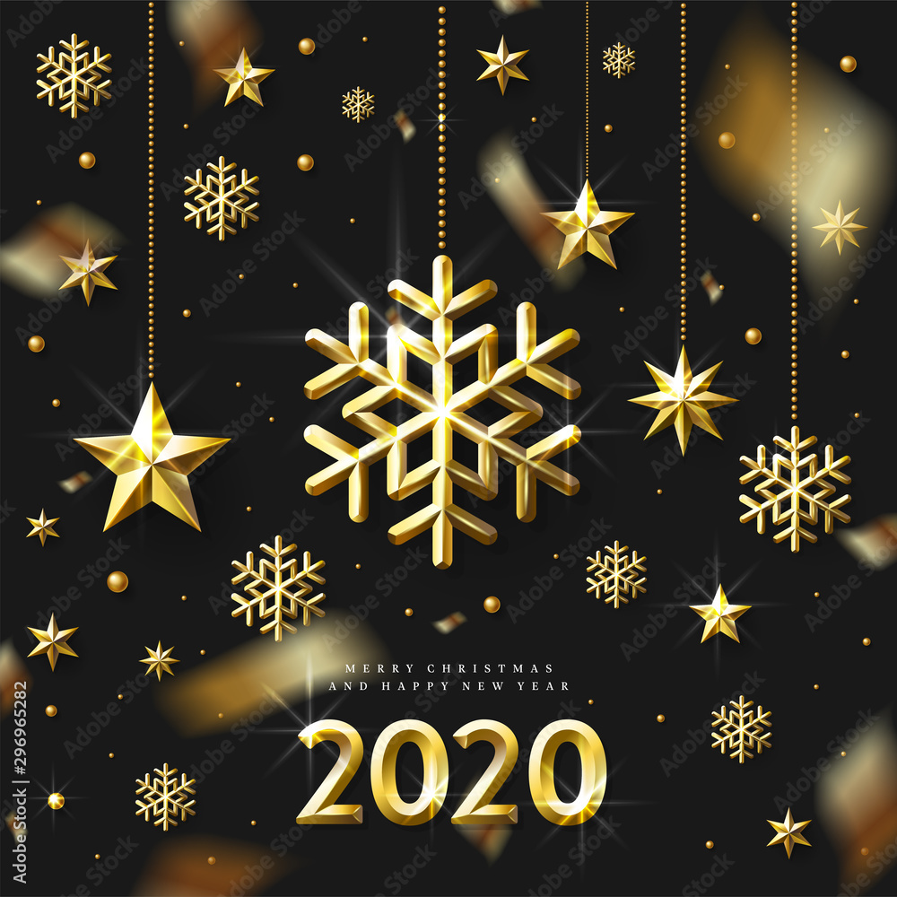 New Year Greeting Card with golden Stars. Vector illustration. New Year Greeting Card with golden Stars. Vector illustration.