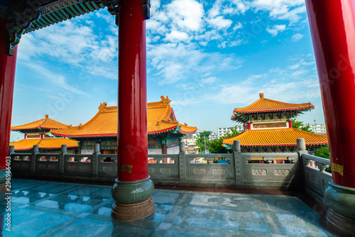 Old Zen Chinese style  Boromracha temple with blue sky in Nonthaburi photo