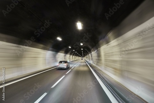 Highway tunnel high speed driving motion blur concrpt