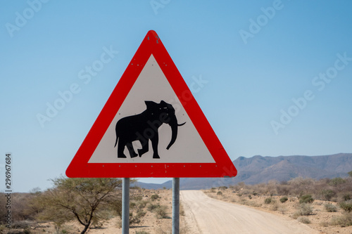 Elephant Crossing Danger Sign in Namibia