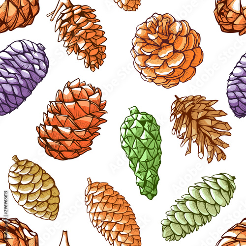 Pine cones hand drawn vector seamless pattern