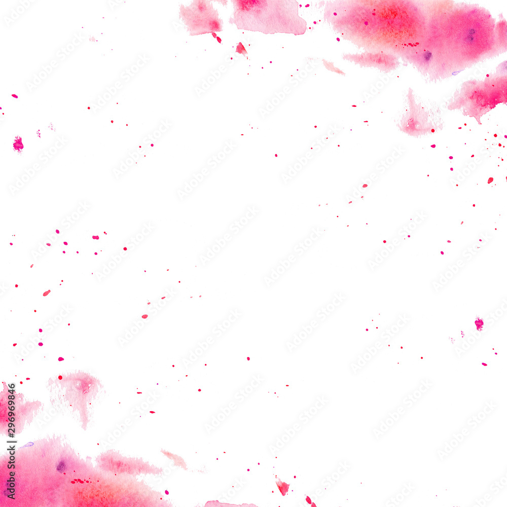Fototapeta Watercolor splashes and splatters of pink paint abstract background