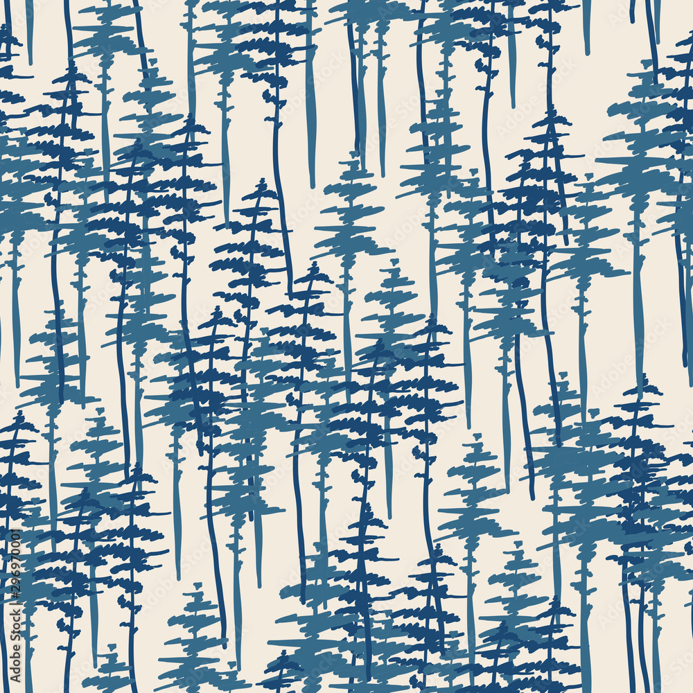 Forest seamless pattern, nature, landscape. Evergreen coniferous trees. pine, spruce