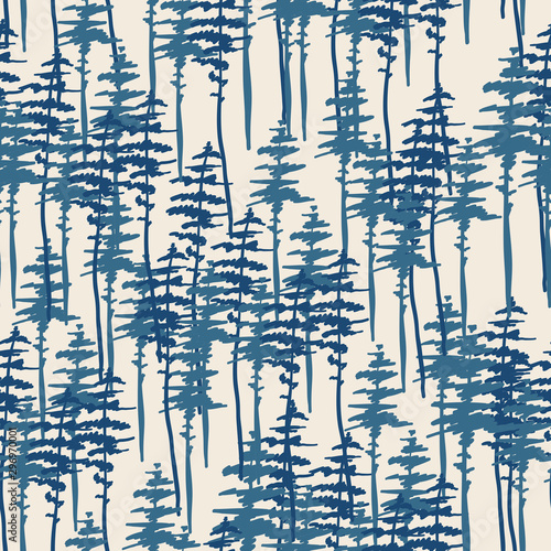 Forest seamless pattern, nature, landscape. Evergreen coniferous trees. pine, spruce
