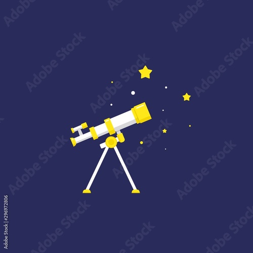 White cartoon telescope searching for stars or opportunities, looking into space.
