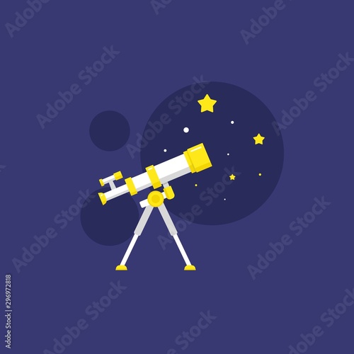 White cartoon telescope searching for stars or opportunities, looking into space.