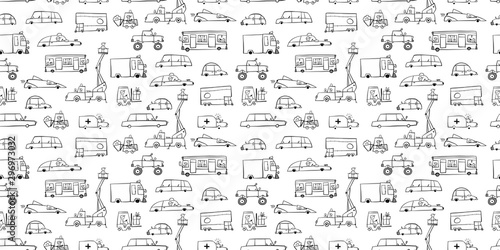 Coloring baby toy cars collection, seamless pattern for fabric design