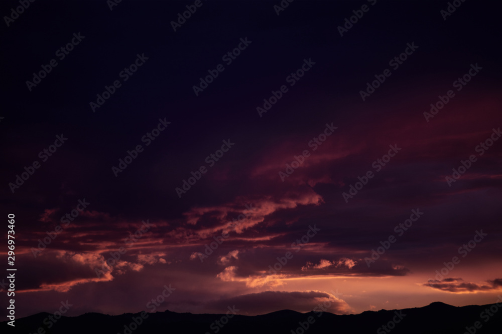 Beautiful sunset sky, purple, pink, red and orange colors