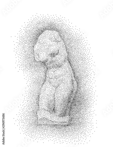 Torso of venus. Vector black dots on white background. Digital pointillism
