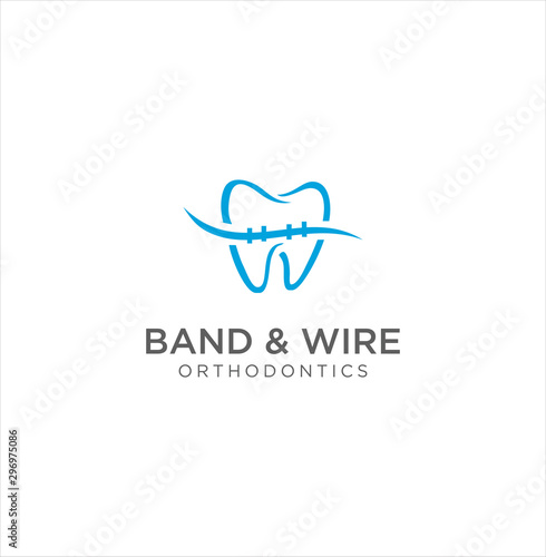 Braces Tooth Dental Care Logo . Tooth Dental Wire Orthodontic Logo Design Stock Vector . Tooth Dentist Dental Logo Design . © blueberry 99d