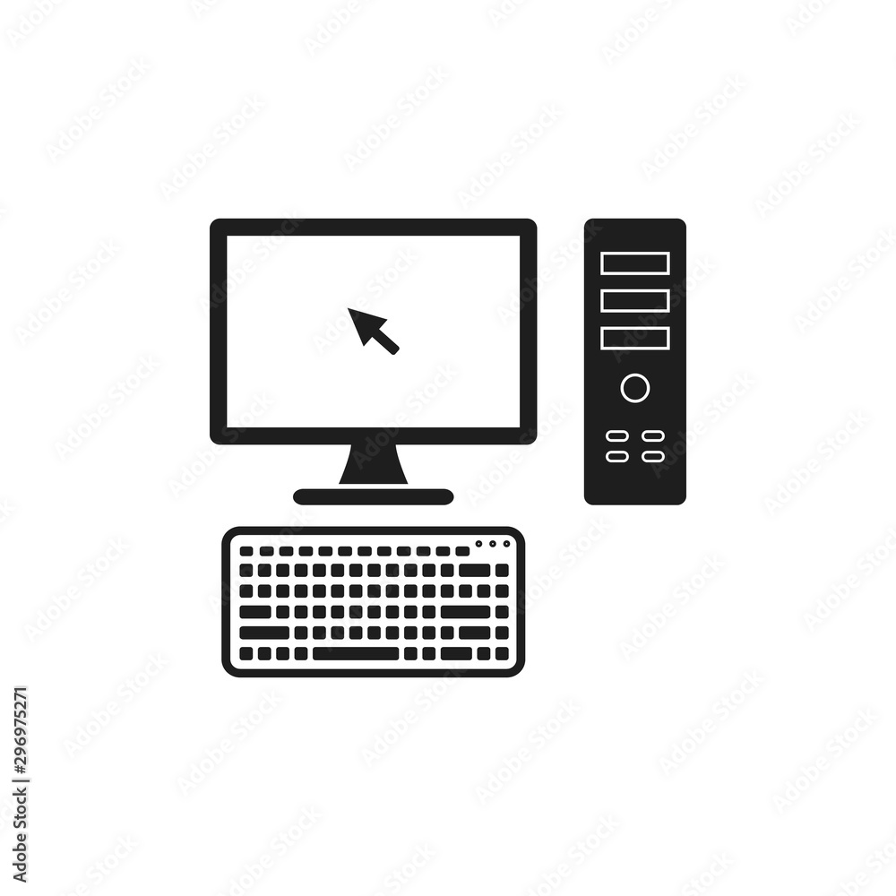 Computer, CPU and Wireless Keyboard Icon. Flat style vector EPS. Computer, CPU and Wireless Keyboard Icon. Flat style vector EPS.