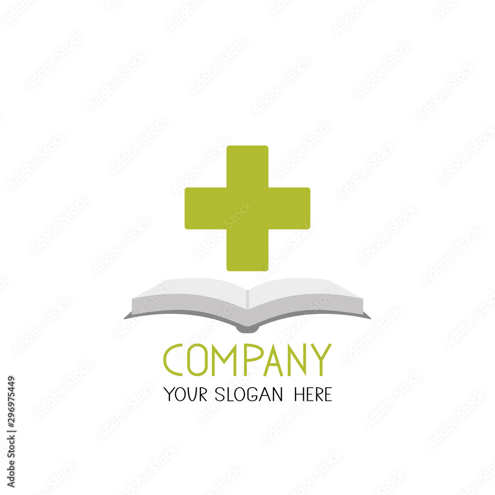 Obraz premium medical cross and book symbol brand logo vector