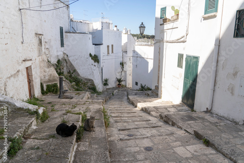 OSTUNI, ITALY - April 30, 2019: touristic trip. Travel view of Ostuni featuring some white houses part of the center of the village, historical center. The image location is Apulia in Italy, Europe. © Ihor