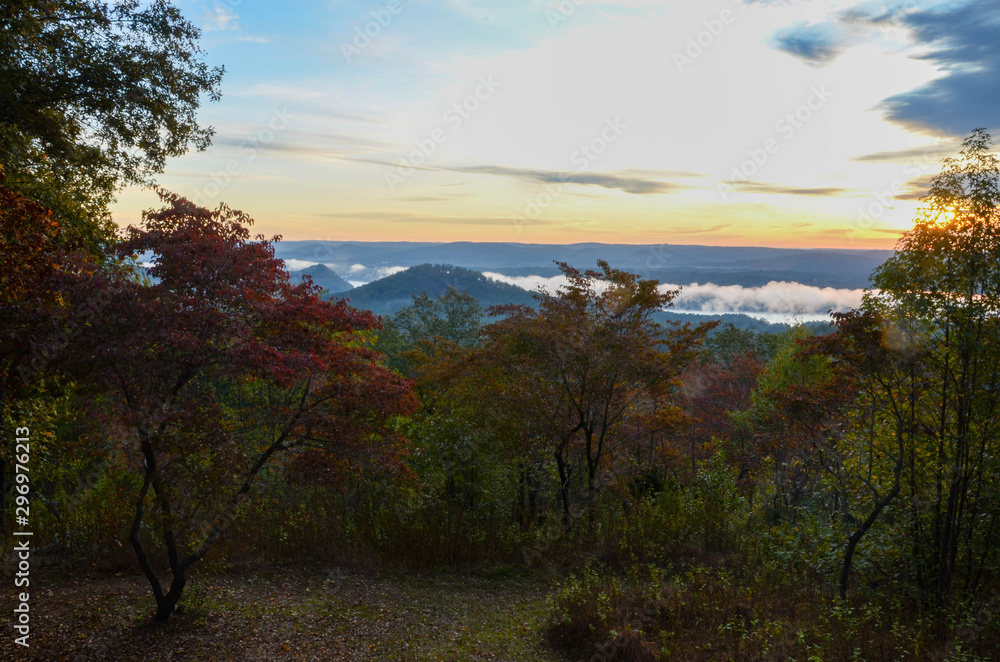 View of the fog covered valley below. Taken from the top of Morrow Mountain State Part NC View of the fog covered valley below. Taken from the top of Morrow Mountain State Part NC