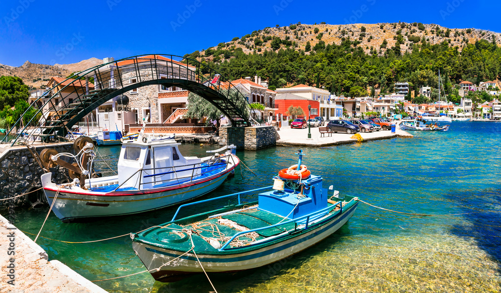 Authentic traditional Greece - traditionla fishing old village Lagkada in Chios island - obrazy, fototapety, plakaty 