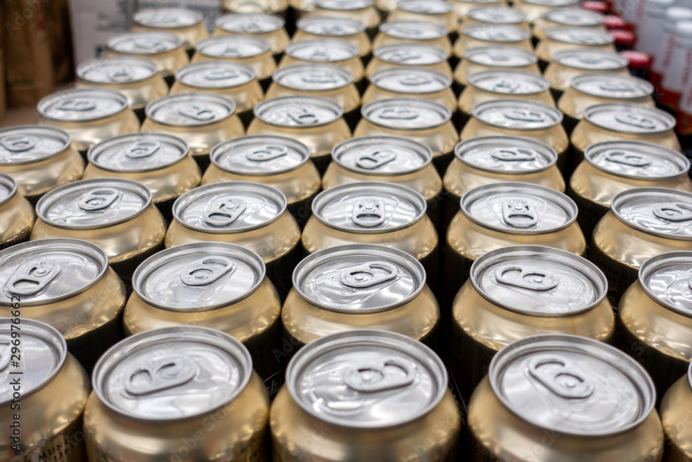 Top view. aluminum cans in the market Cover alumiunum cans. Aluminum cans. Top view. aluminum cans in the market Cover alumiunum cans. Aluminum cans.