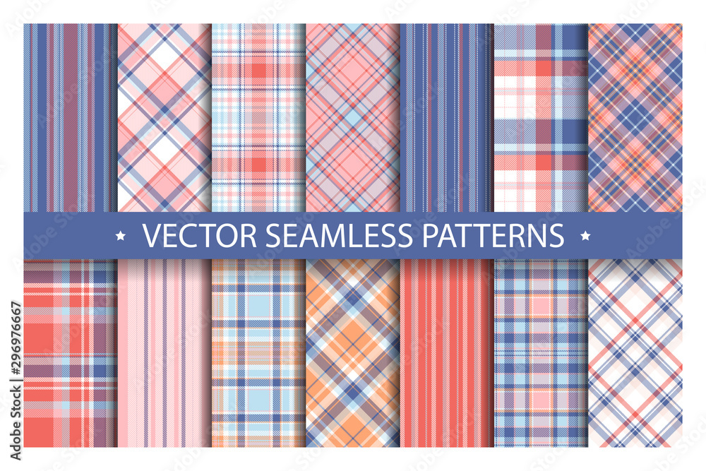 Tartan set pattern seamless plaid vector. Geometric background