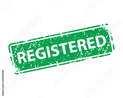 Registered stamp vector texture. Rubber cliche imprint. Web or print design element for sign, sticker, label.