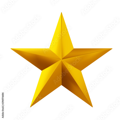 Star 3D renders realistic metallic golden isolated on white background. Glossy yellow 3D trophy star icon. Represents popularity  Celebration  quality and happiness