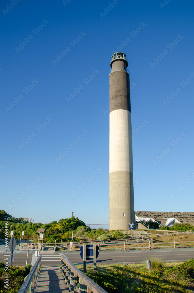 Oak Island North Carolina Lighthouse. View from the beach looking up at the top. Oak Island North Carolina Lighthouse. View from the beach looking up at the top.