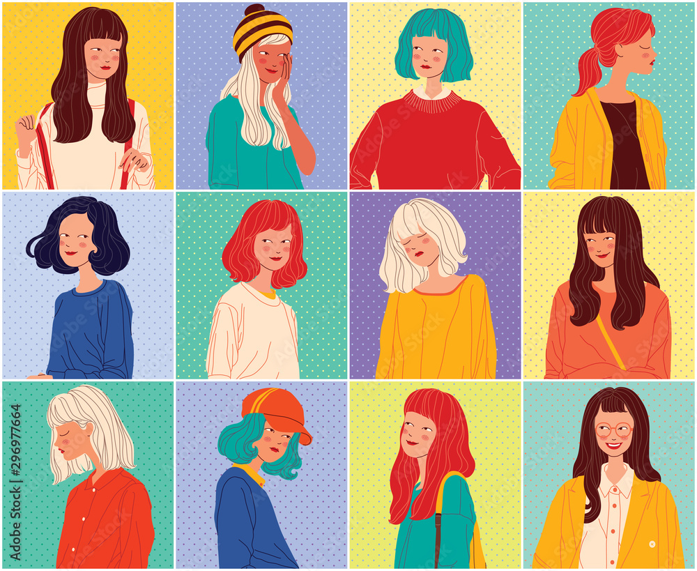 Diverse women faces background, women different style Diverse women faces background, women different style
