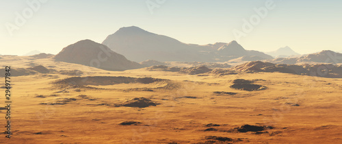 Detailed panoramic view of the Martian landscape. Mars dust storm. © Peter Jurik