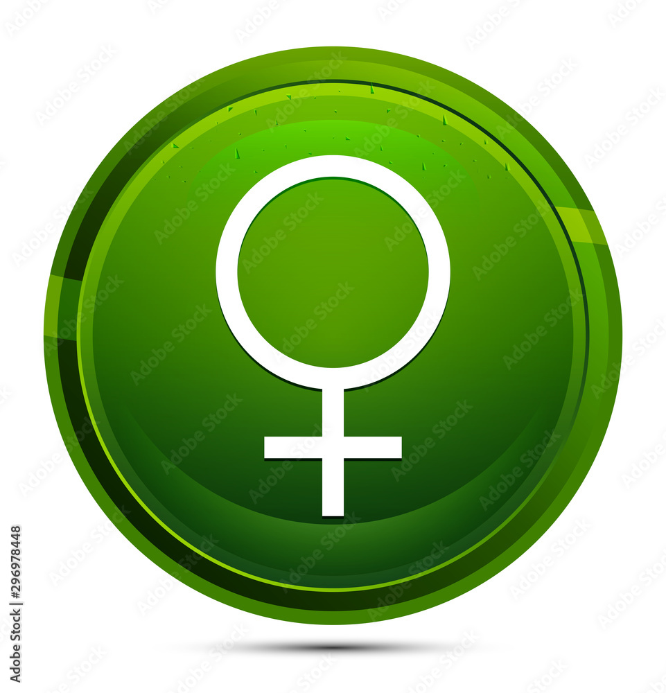Female symbol icon glassy green round button illustration