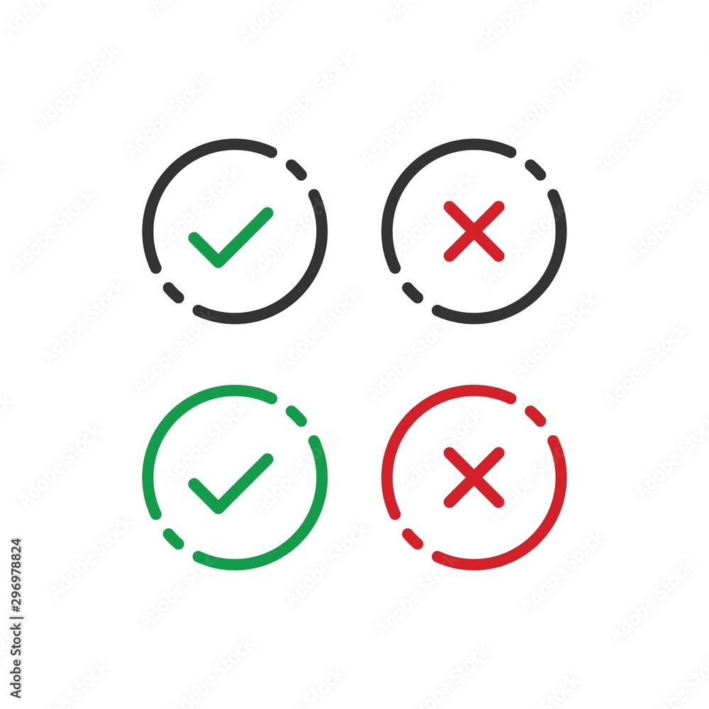 Yes or no, check mark and x, tick and wrong. Vector icon template Yes or no, check mark and x, tick and wrong. Vector icon template