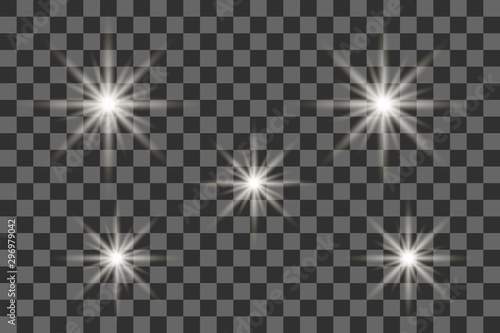 Glowing lights effect, flare, explosion and stars. Special effect isolated on transparent background