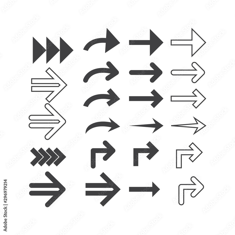 Set of arrows with different style. Vector icon template