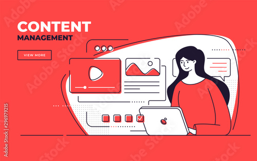 Vector flat style illustration on a content management, seo, website development