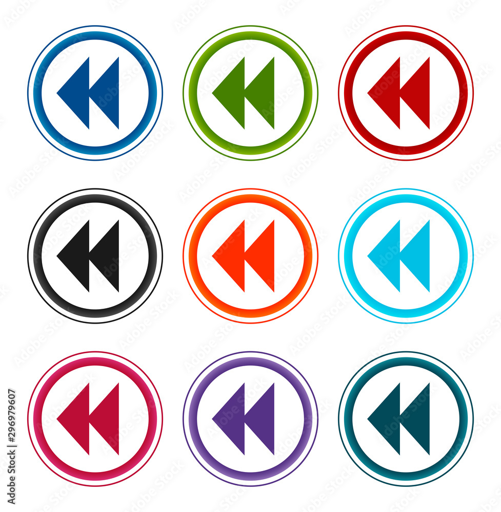 Jump backward icon flat round buttons set illustration design Jump backward icon flat round buttons set illustration design