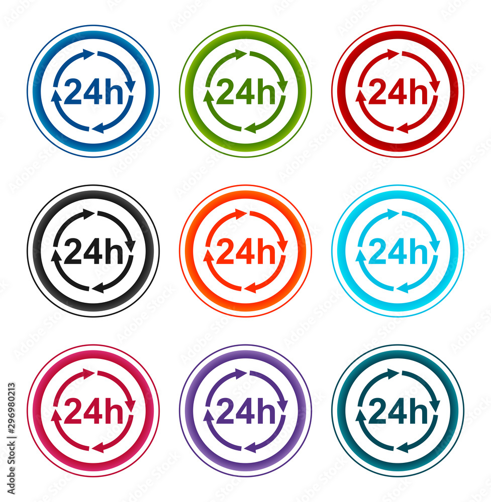 24 hours update icon flat round buttons set illustration design