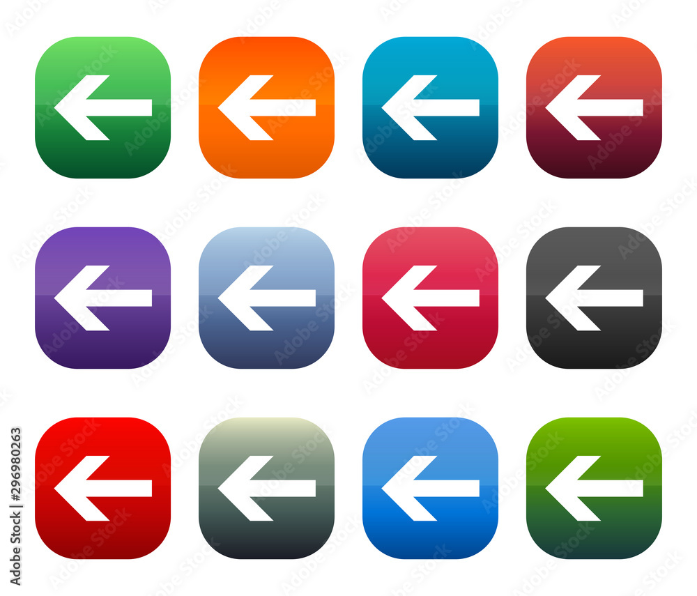Back arrow icon shiny square buttons set illustration design Back arrow icon shiny square buttons set illustration design