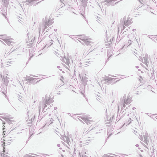 Seamless Pattern of Branches with Berries. Watercolor Background. 