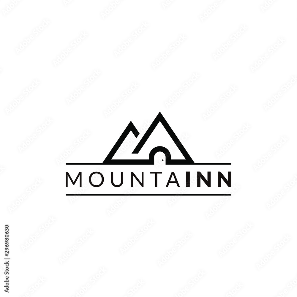 simple playful emblem in shape of mountain and inn text for hostel logo design inspiration simple playful emblem in shape of mountain and inn text for hostel logo design inspiration