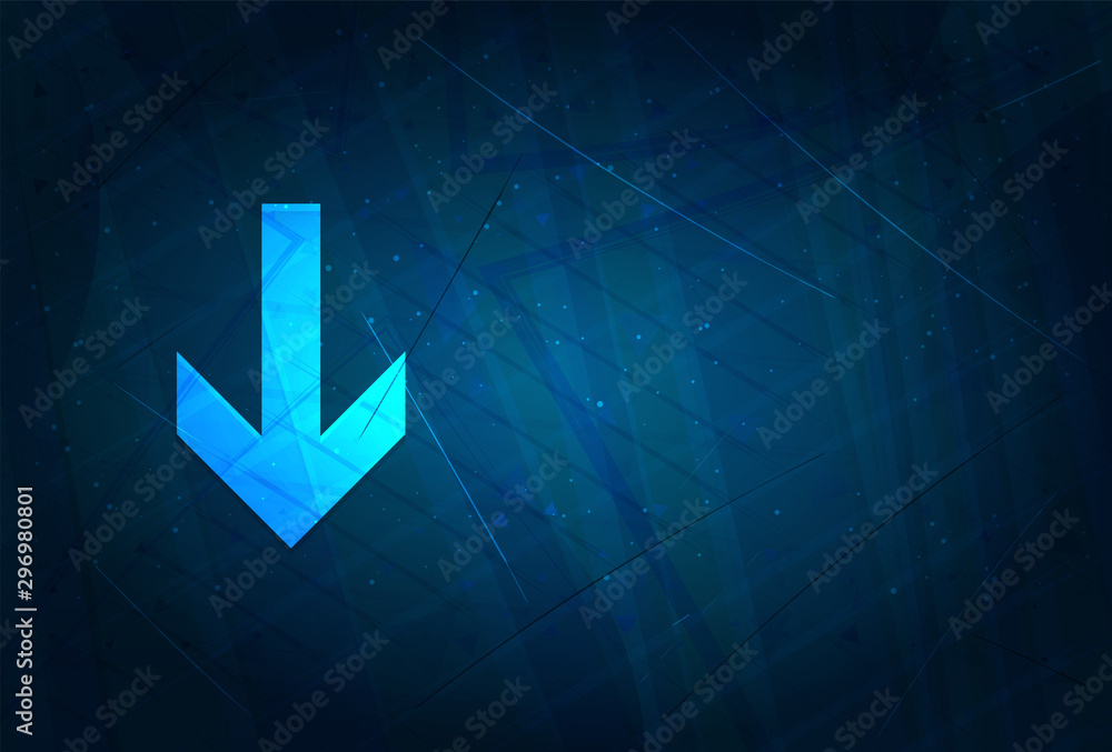 Down arrow icon futuristic digital abstract blue background Stock ...